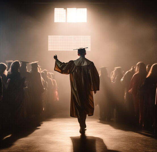 Silhouettes of men and women walking towards stage generated by AI Affordable SEO Services